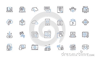 Information system line icons collection. Database, Analytics, Nerk, Integration, Security, Software, Infrastructure Vector Illustration