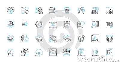 Information system linear icons set. Database, Software, Nerk, Analytics, Cybersecurity, Integration, Infrastructure Vector Illustration