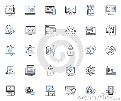 Information systems line icons collection. Database, Nerking, E-commerce, Analytics, Security, Integration, Technology Vector Illustration