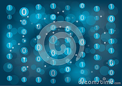 Information technology background with zeros and ones floating around to represent binary messages. Vector Illustration