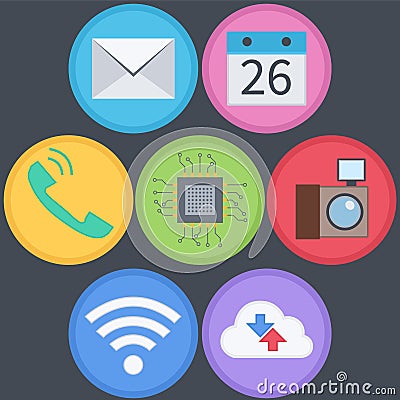 Information Technology Flat Icon Set Vector Illustration