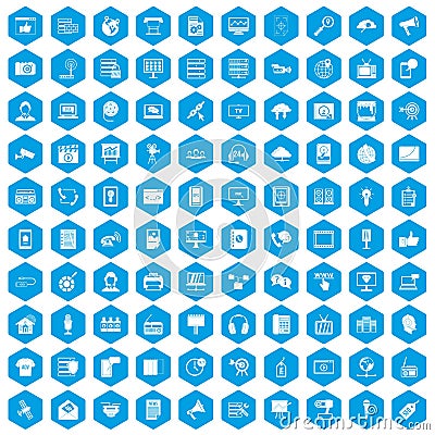 100 information technology icons set blue Vector Illustration