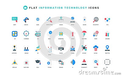 Information technology, network cybersecurity and tech support, hardware color icon set Cartoon Illustration