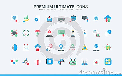 Information technology trendy flat icons set, internet network system and database symbols Vector Illustration