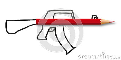 Information war symbol with a pencil associated with a weapon Stock Photo