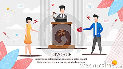 Informational Poster Inscription Divorce, Cartoon. Vector Illustration