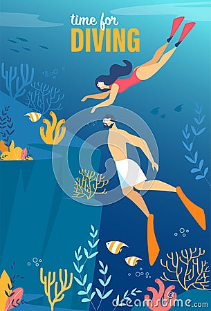 Informational Poster Inscription Time for Diving. Vector Illustration