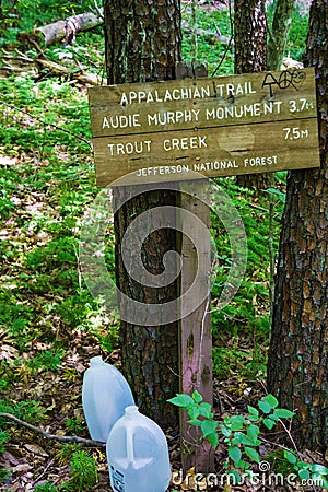 Informational Sign on the Appalachian Trail in Southwestern Virginia -2 Editorial Stock Photo