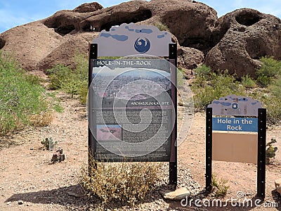 Informational sign at Hole in the Rock, Papago Park, Phoenix, Arizona Stock Photo