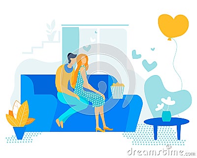 Informative Banner Holiday Couple in Love Flat. Vector Illustration