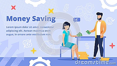 Informative Banner Inscription Money Saving, Flat. Vector Illustration