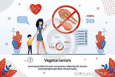 Informative Banner Inscription Vegetarianism. Vector Illustration