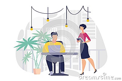 Informative Banner Office Workplace Cartoon Flat. Vector Illustration