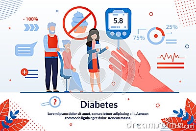 Informative Flyer Inscription Diabetes Cartoon. Vector Illustration