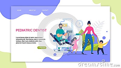 Informative Flyer Inscription Pediatric Dentist. Vector Illustration