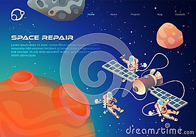 Informative Flyer Space Repair Lettering Cartoon. Vector Illustration