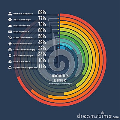 Informative infographic circle chart 10 options. Vector Illustration