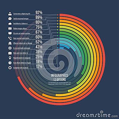 Informative infographic circle chart 12 options. Vector Illustration