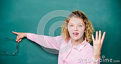 Informing kids. School rules. School principal stressful outraged expression. Educational system concept. School lesson Stock Photo