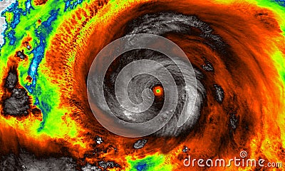 Infrared imaging map of super typhoon. The eye of the hurricane. Satellite view Stock Photo
