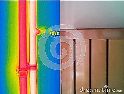 Infrared Thermal and real Image of Radiator Heater Stock Photo