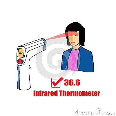 Infrared Thermometer on white background shows the heat temperature Stock Photo