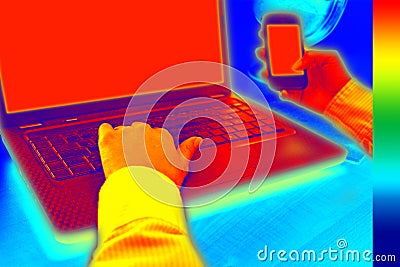 Infrared thermovision image showing heat in the office Stock Photo