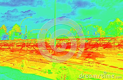 Infrared view of heavy fast moving traffic - motion infrared map Stock Photo