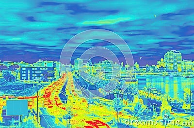Infrared view of heavy fast moving traffic - motion infrared map Stock Photo