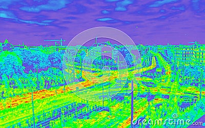 Infrared view of heavy fast moving traffic - motion infrared map Stock Photo