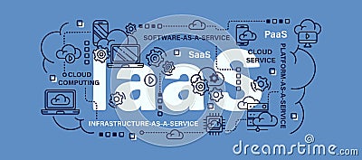 Infrastructure as a service or IaaS . Cloud computing concept . Word with line icon art banner style . Editable stroke . Vector Vector Illustration