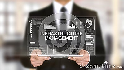 Infrastructure Management, Hologram Futuristic Interface, Augmented Virtual Stock Photo