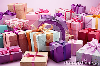 Wrapped Gifts and Bags Background AI Generated Illustration Stock Photo