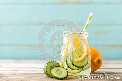 Infused detox water with cucumber and lemon Stock Photo