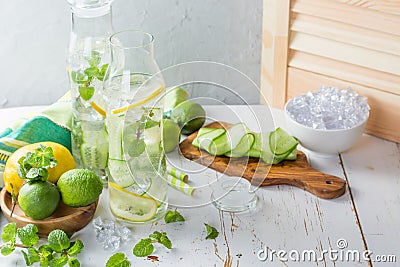 Infused lemon and cucumber water Stock Photo