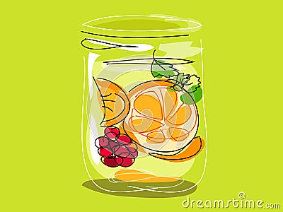 Infused water fruit in a jar Cartoon Illustration