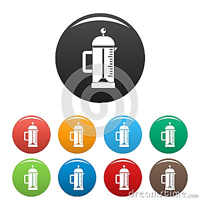 Infusion coffee pot icons set color Vector Illustration