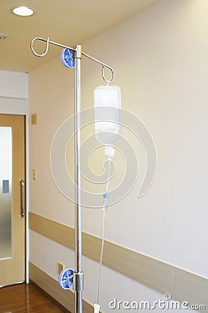 Infusion IV drip saline solution bottle medical Stock Photo