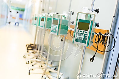 Infusion pumps in a hospital corridor Stock Photo