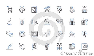 Ingenious line icons collection. Inventive , Resourceful , Clever , Creative , Innovative , Astute , Sharp vector and Vector Illustration
