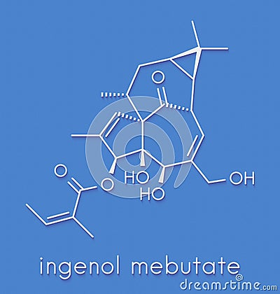 ingenol mebutate ingenol-3-angelate actinic keratosis treatment drug molecule. Skeletal formula. Stock Photo