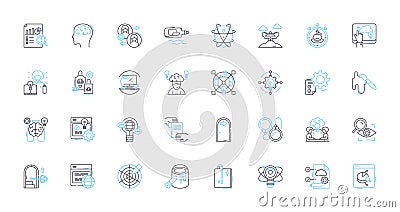 Ingenuity and resourcefulness linear icons set. Inventive, Creative, Innovative, Clever, Quick-witted, Adaptable Vector Illustration