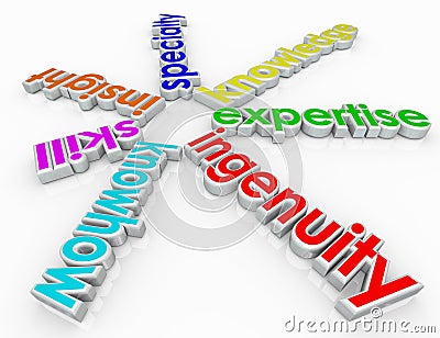 Ingenuity Specialty Skill Insight Knowhow 3d Words Background Stock Photo