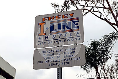 Inglewood (Los Angeles), California: Inglewood I-LINE Shuttle Bus Stop sign Editorial Stock Photo