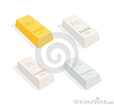 Ingot of gold, silver, platinum and palladium. Vector. Illustration of a metal ingot 1 kilogram. Vector Illustration