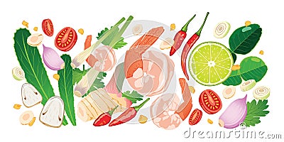 Ingredient of Tomyum Soup isolated on white background. Vector Illustration