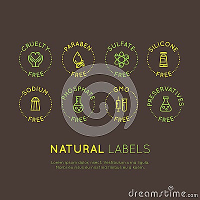 Ingredient Warning Label Icons. Allergens Gluten, Lactose, Soy, Corn, Diary, Milk, Sugar, Trans Fat. Vegetarian and Organic symbol Stock Photo
