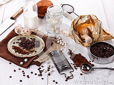 Ingredients for baking with chocolate Stock Photo