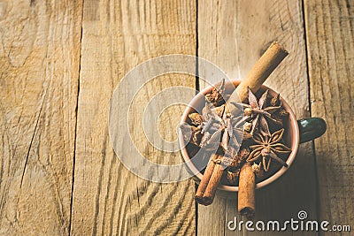 Ingredients for Baking Christmas Cookies Cake Pastry or Making Winter Fall Hot Drinks Mulled Wine Cider Tea Pumpkin Spice Latte Stock Photo