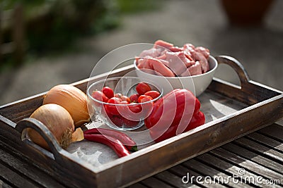 Ingredients for calf goulash, raw meat Stock Photo